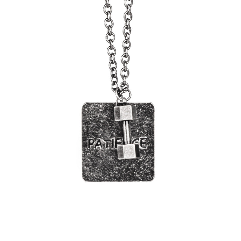 Trendy Fitness Dumbbell Necklace with Faith Pendant