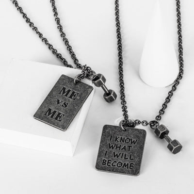 Trendy Fitness Dumbbell Necklace with Faith Pendant