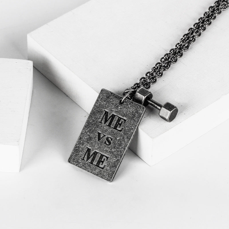 Trendy Fitness Dumbbell Necklace with Faith Pendant